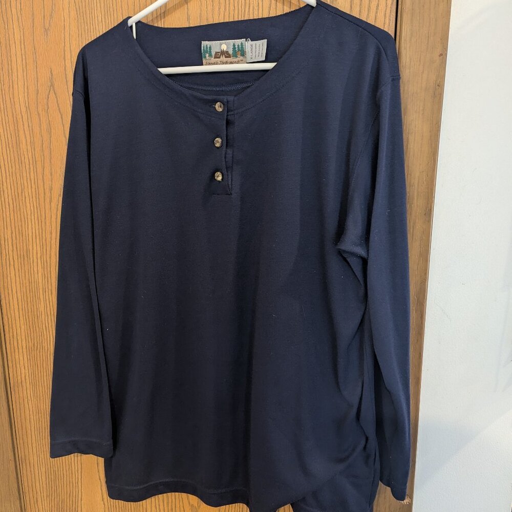 EMS Pinnacle Performance Long Sleeve Quarter Button Down Navy Blue Shirt-XL